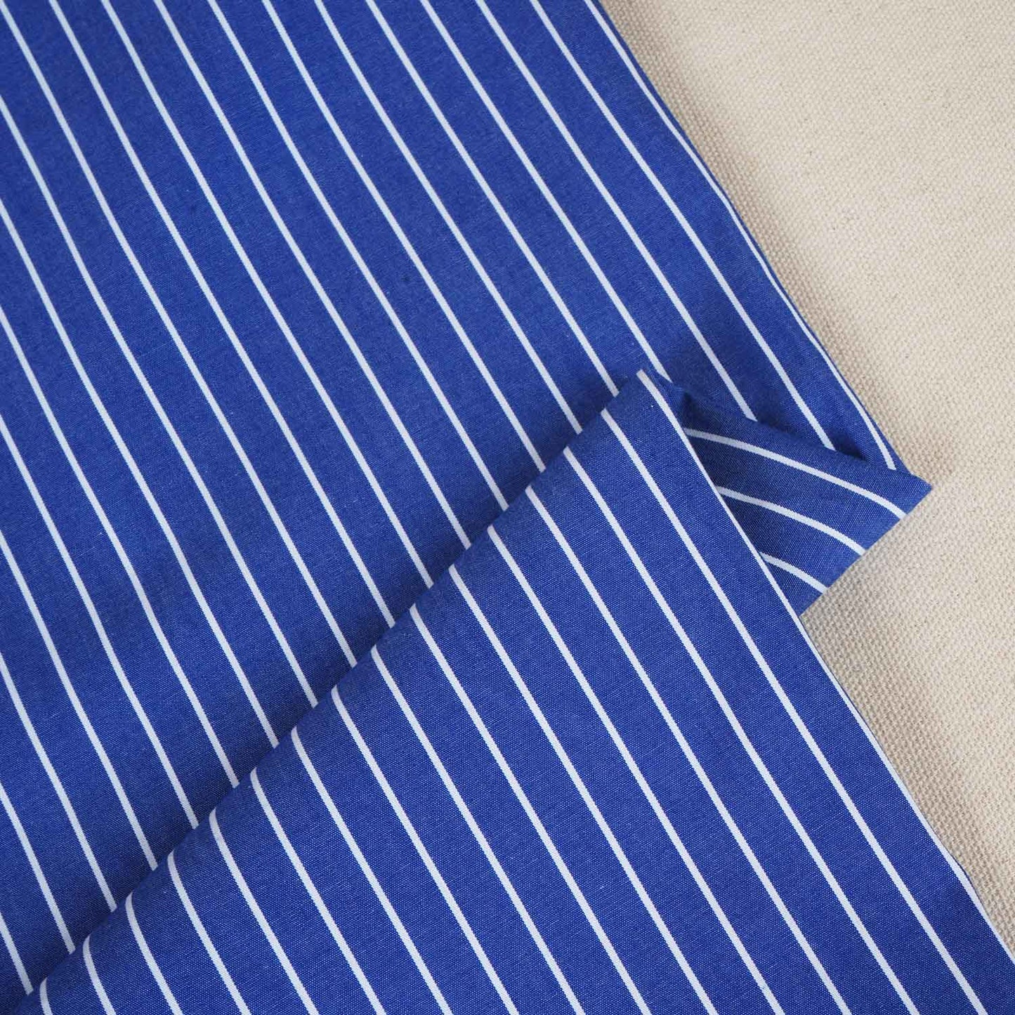 Navy Blue & White Stripe Yarn Dyed Poplin Fabric LSF-27882