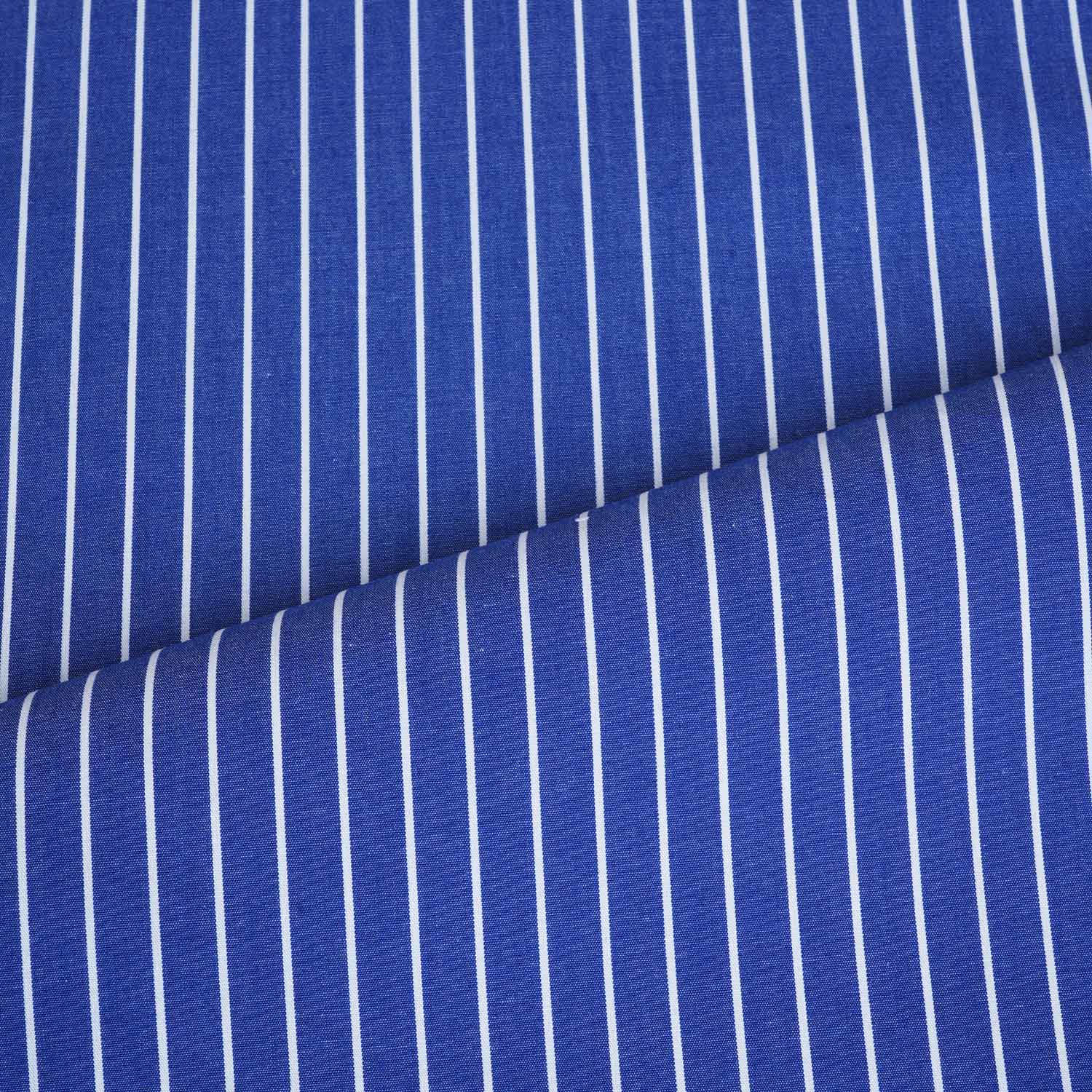 Navy Blue & White Stripe Yarn Dyed Poplin Fabric LSF-27882