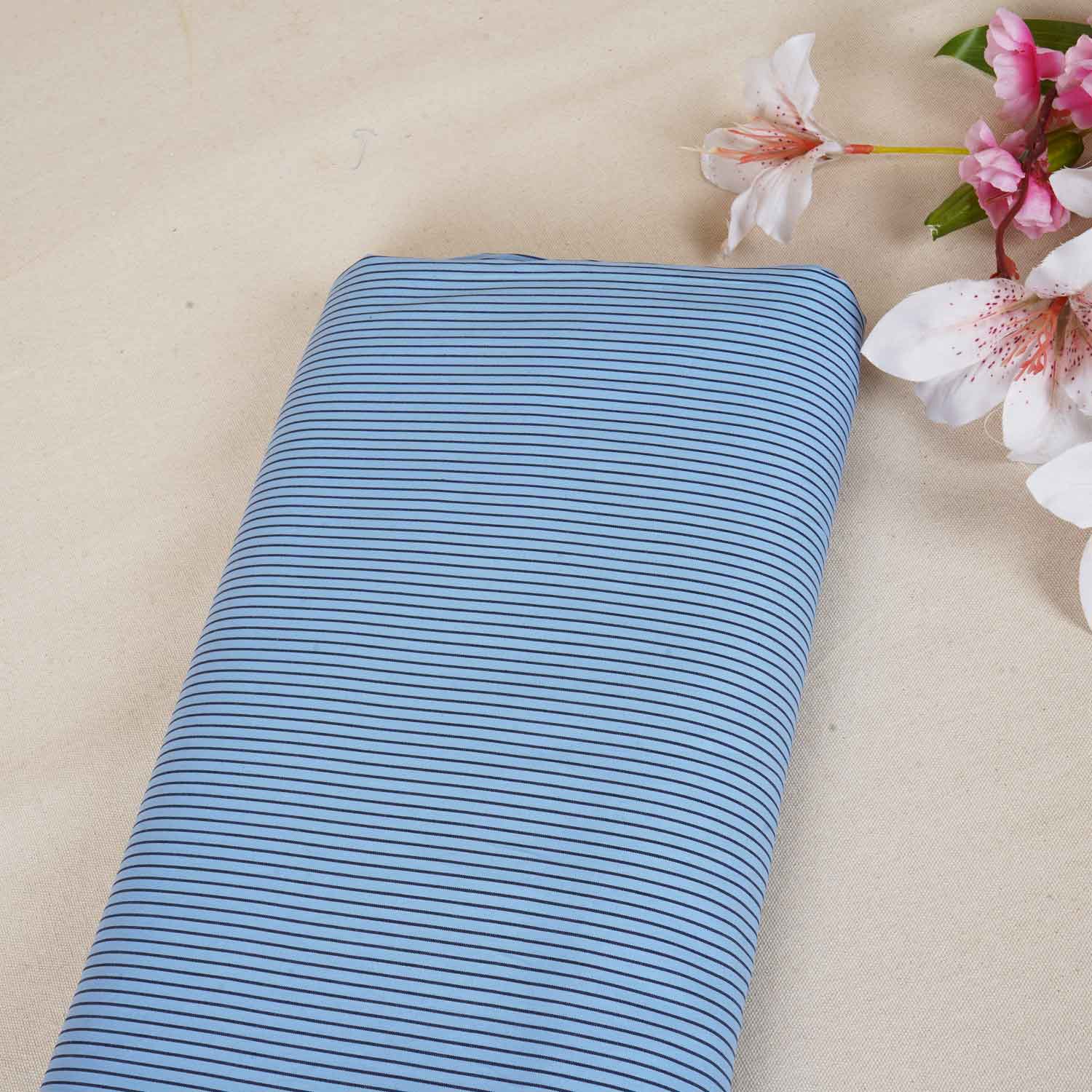 Sky Blue & Black Stripe Yarn Dyed Poplin Fabric LSF-27883