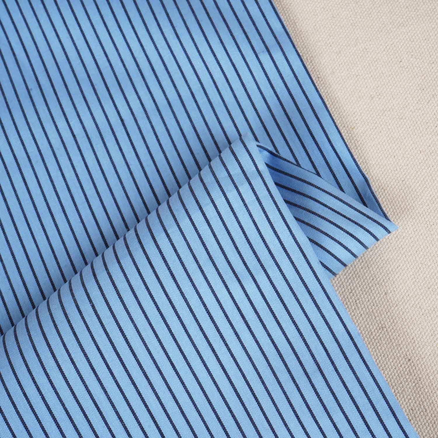 Sky Blue & Black Stripe Yarn Dyed Poplin Fabric LSF-27883