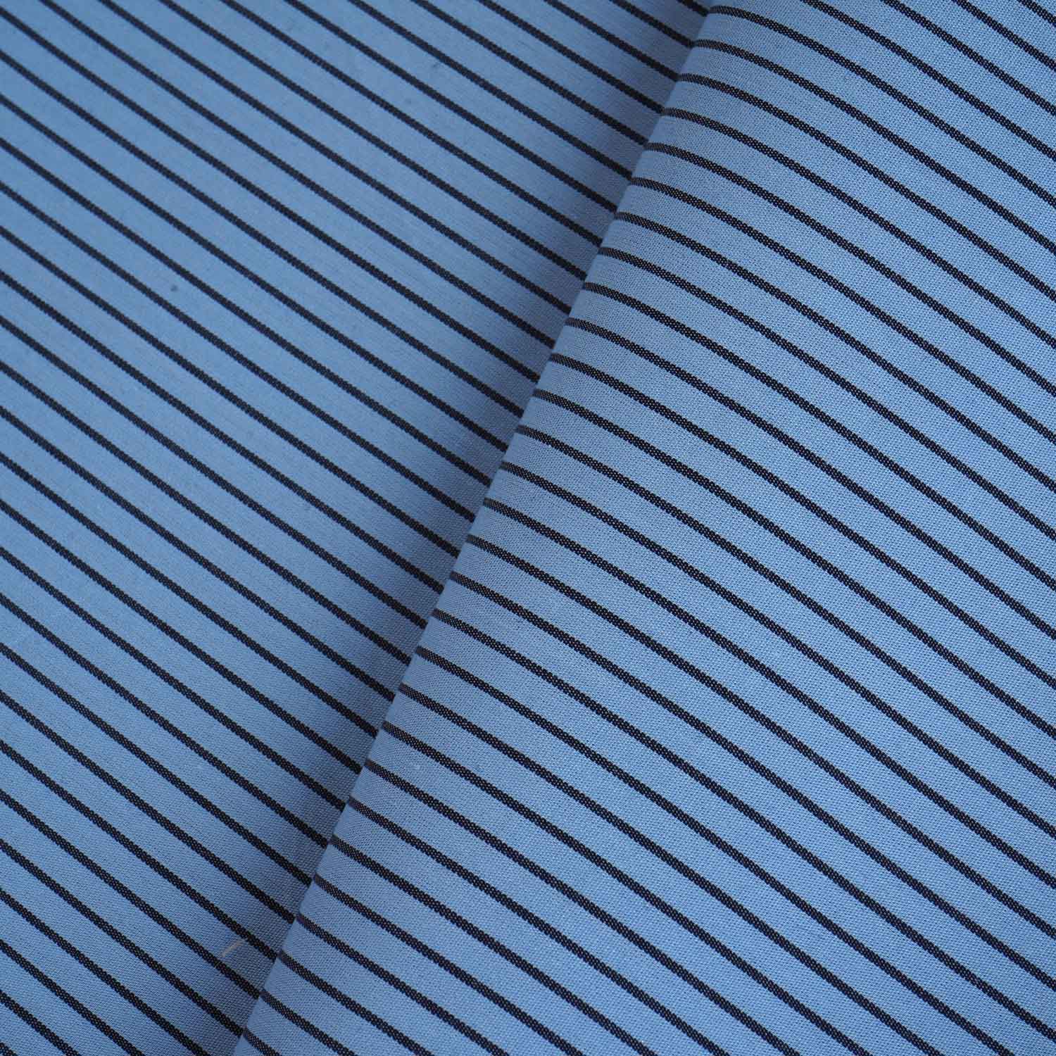 Sky Blue & Black Stripe Yarn Dyed Poplin Fabric LSF-27883