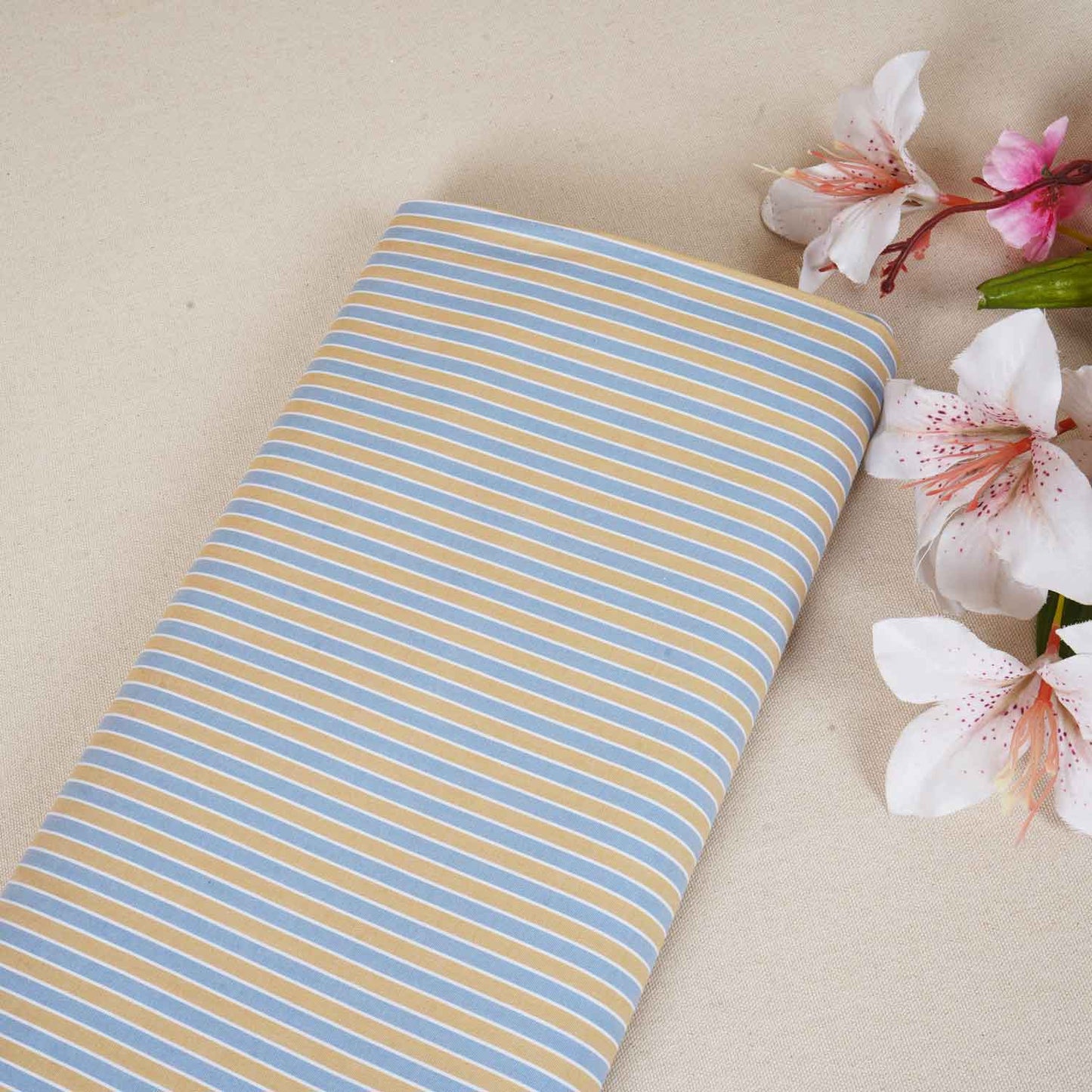 Mustard & Light Blue Stripe Yarn Dyed Poplin Fabric LSF-27884