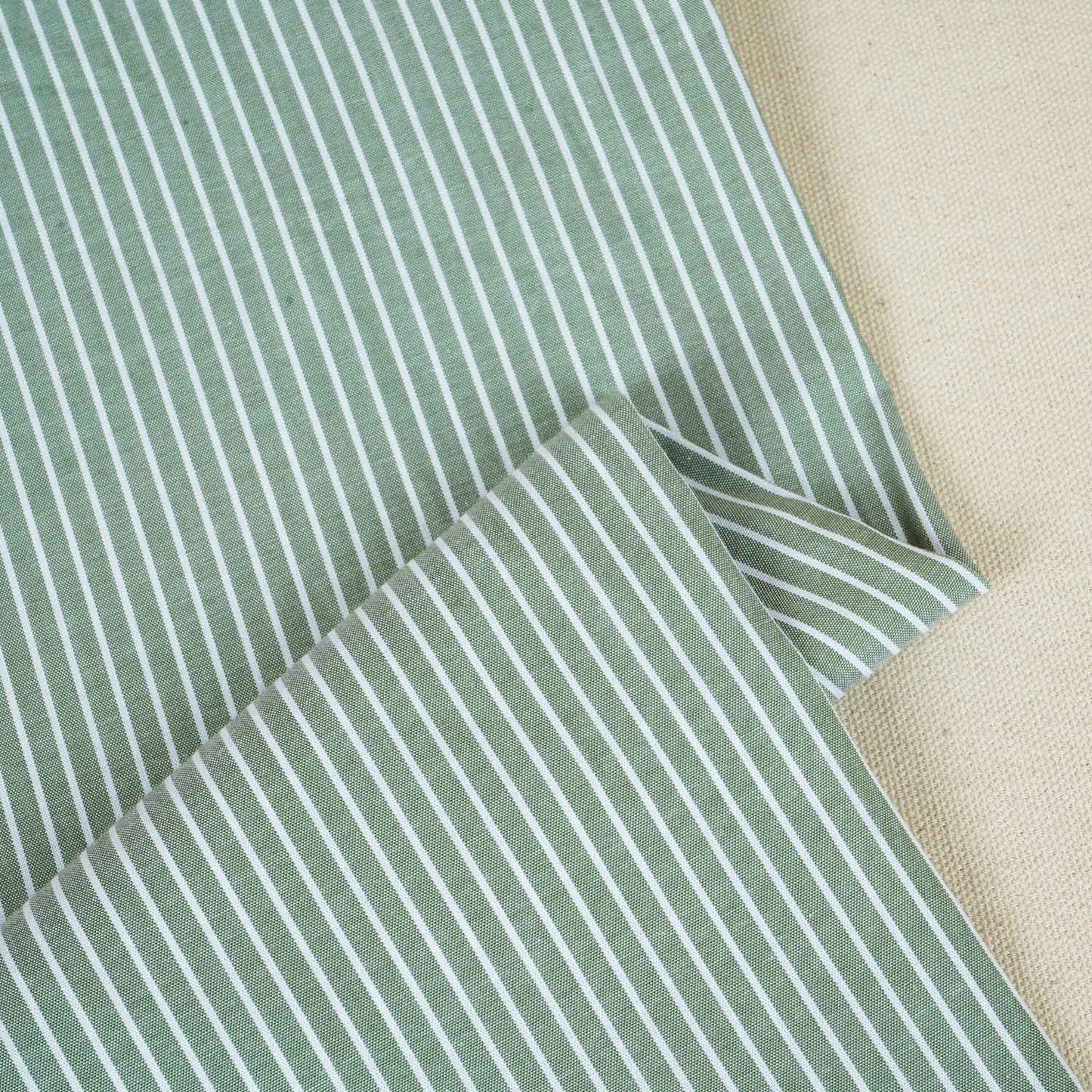 Parrot Green & White Stripe Yarn Dyed Poplin Fabric LSF-27885