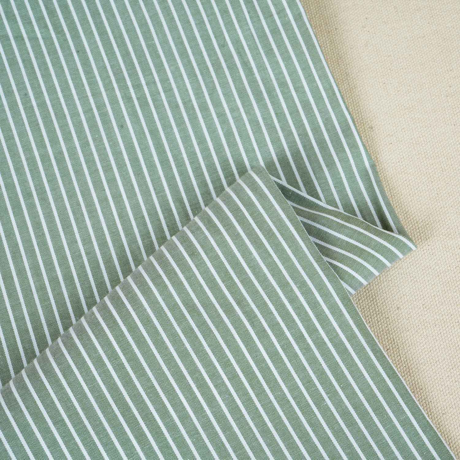 Parrot Green & White Stripe Yarn Dyed Poplin Fabric LSF-27885