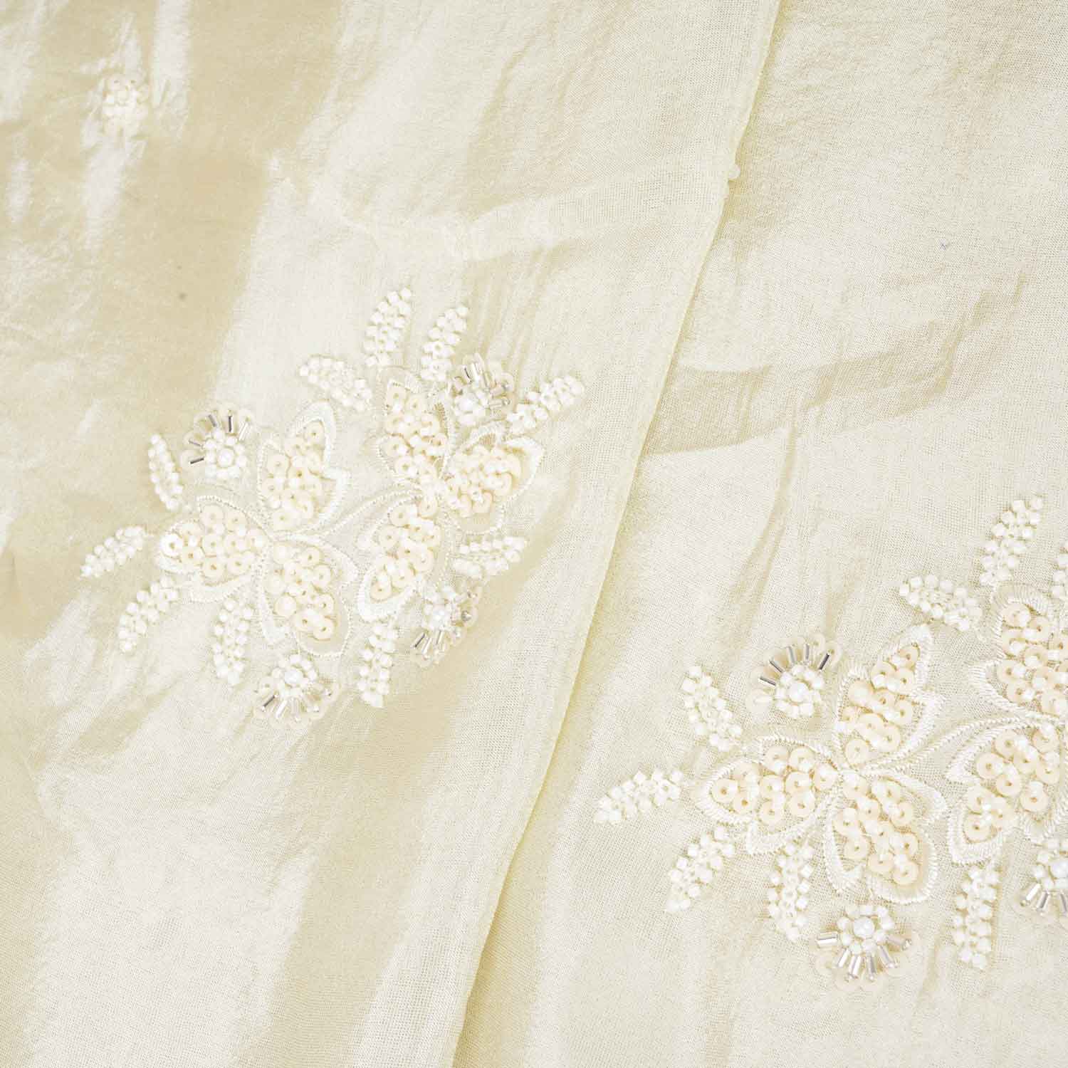Golden Dyeable Zari Beads Work Tissue Fabric SC-27897