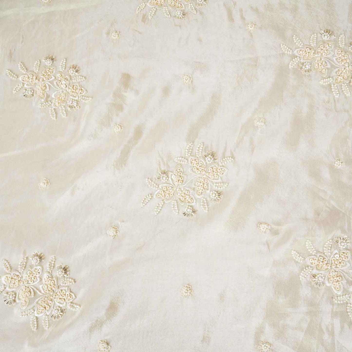 Golden Dyeable Zari Beads Work Tissue Fabric SC-27897