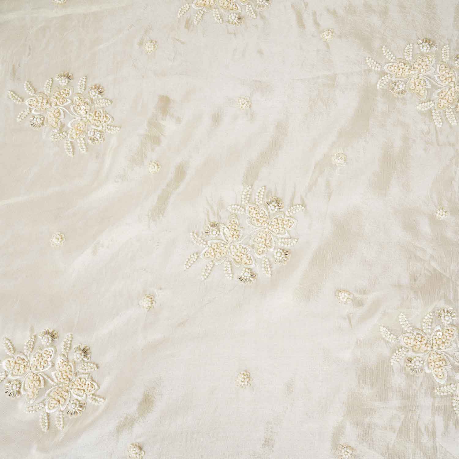 Golden Dyeable Zari Beads Work Tissue Fabric SC-27897