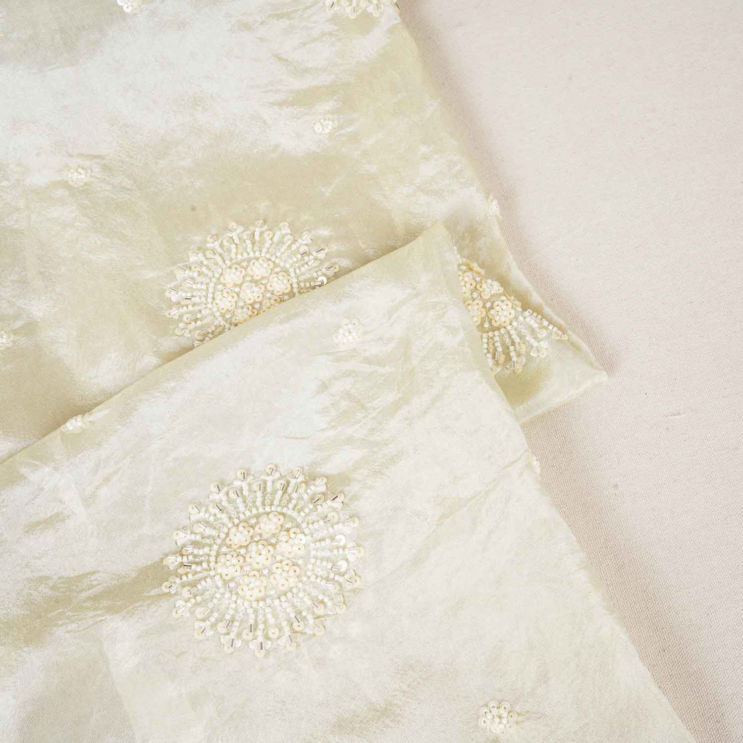 Golden Dyeable Zari Beads Work Tissue Fabric SC-27898