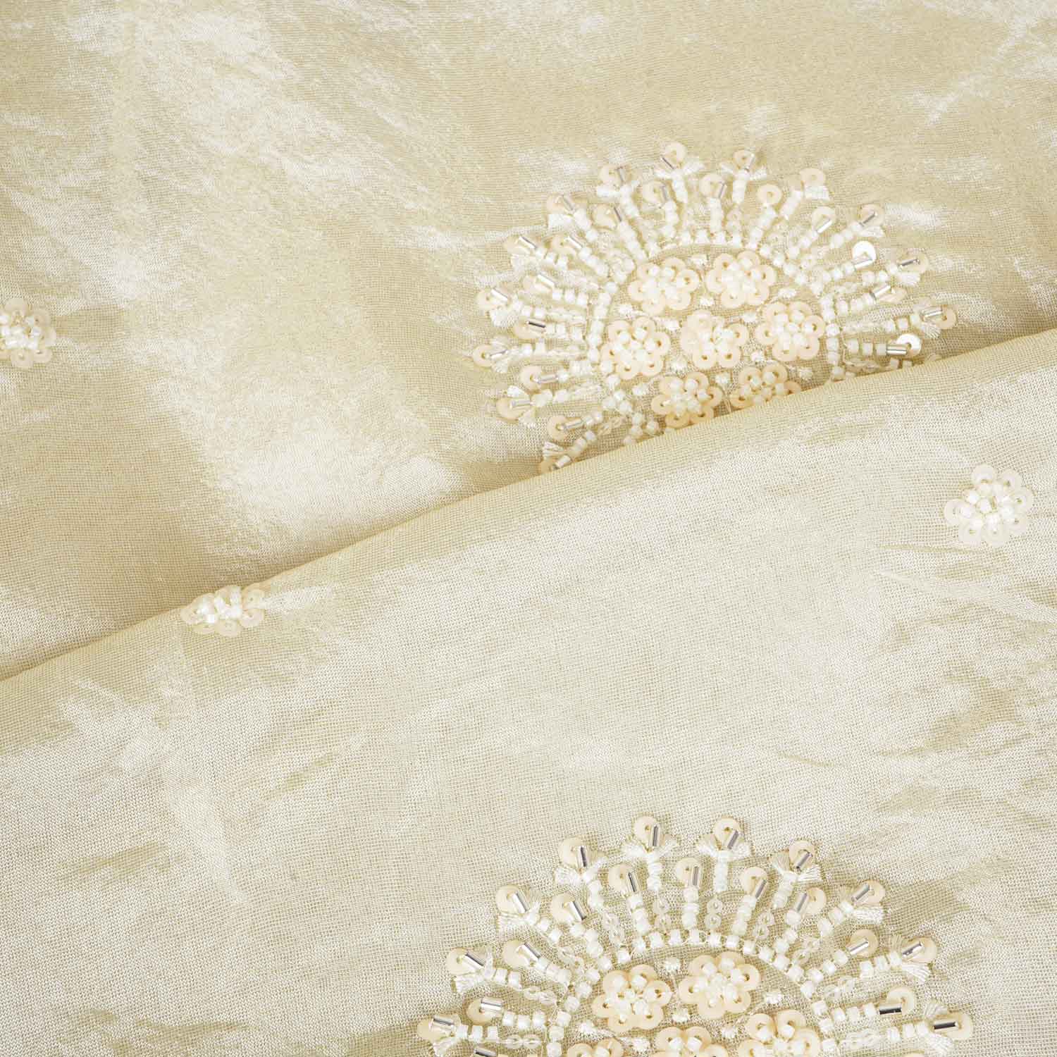 Golden Dyeable Zari Beads Work Tissue Fabric SC-27898