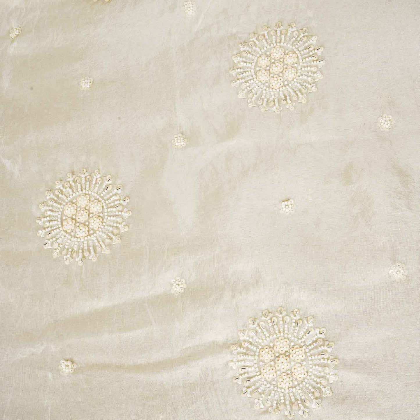 Golden Dyeable Zari Beads Work Tissue Fabric SC-27898