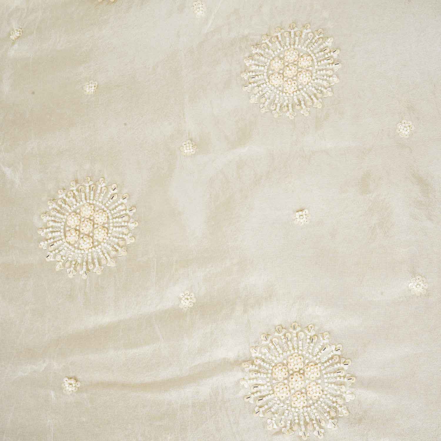 Golden Dyeable Zari Beads Work Tissue Fabric SC-27898
