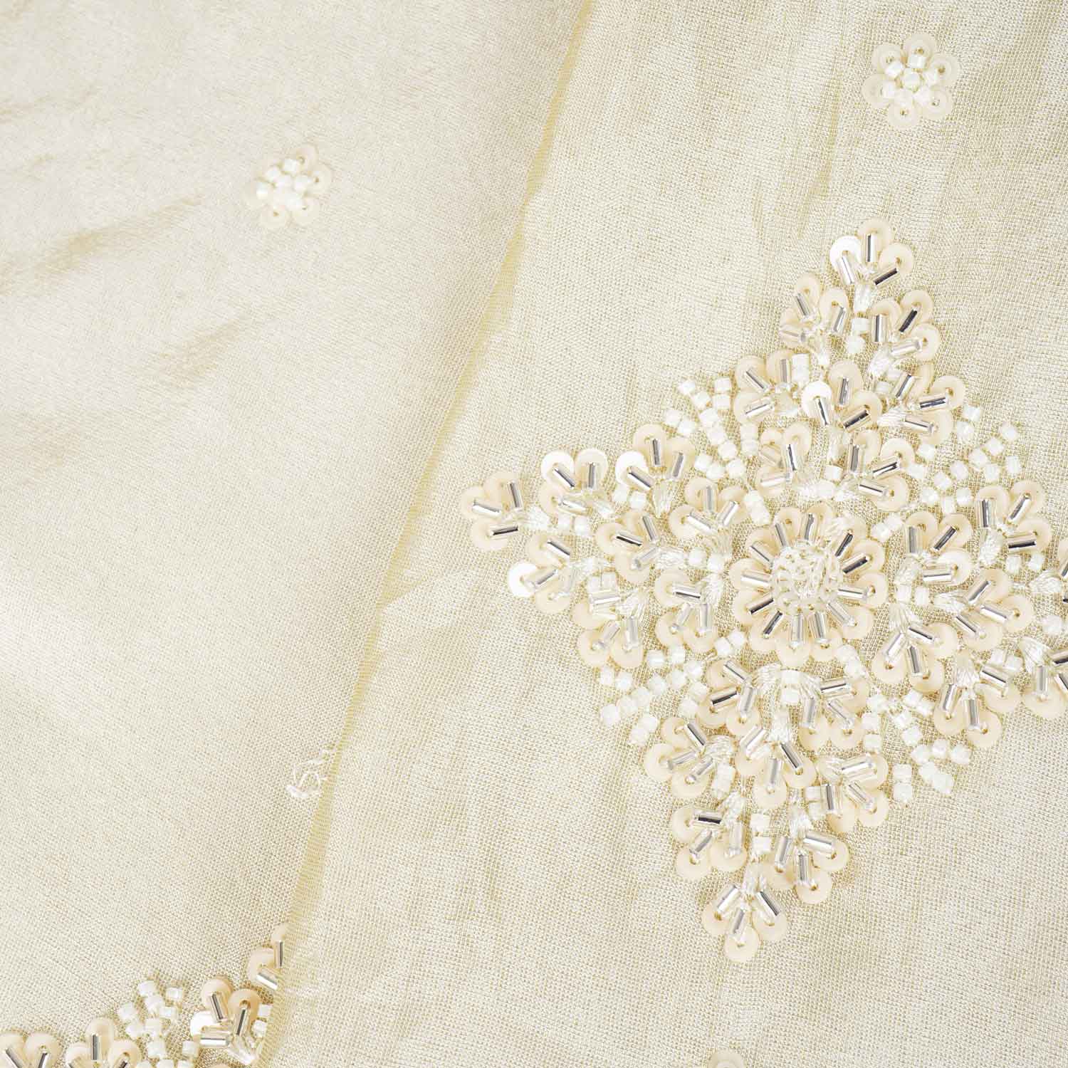 Golden Dyeable Zari Beads Work Tissue Fabric SC-27899