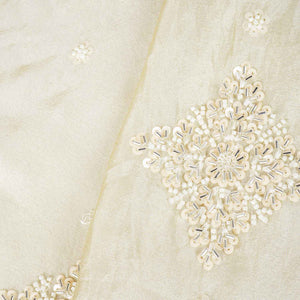 Golden Dyeable Zari Beads Work Tissue Fabric SC-27899