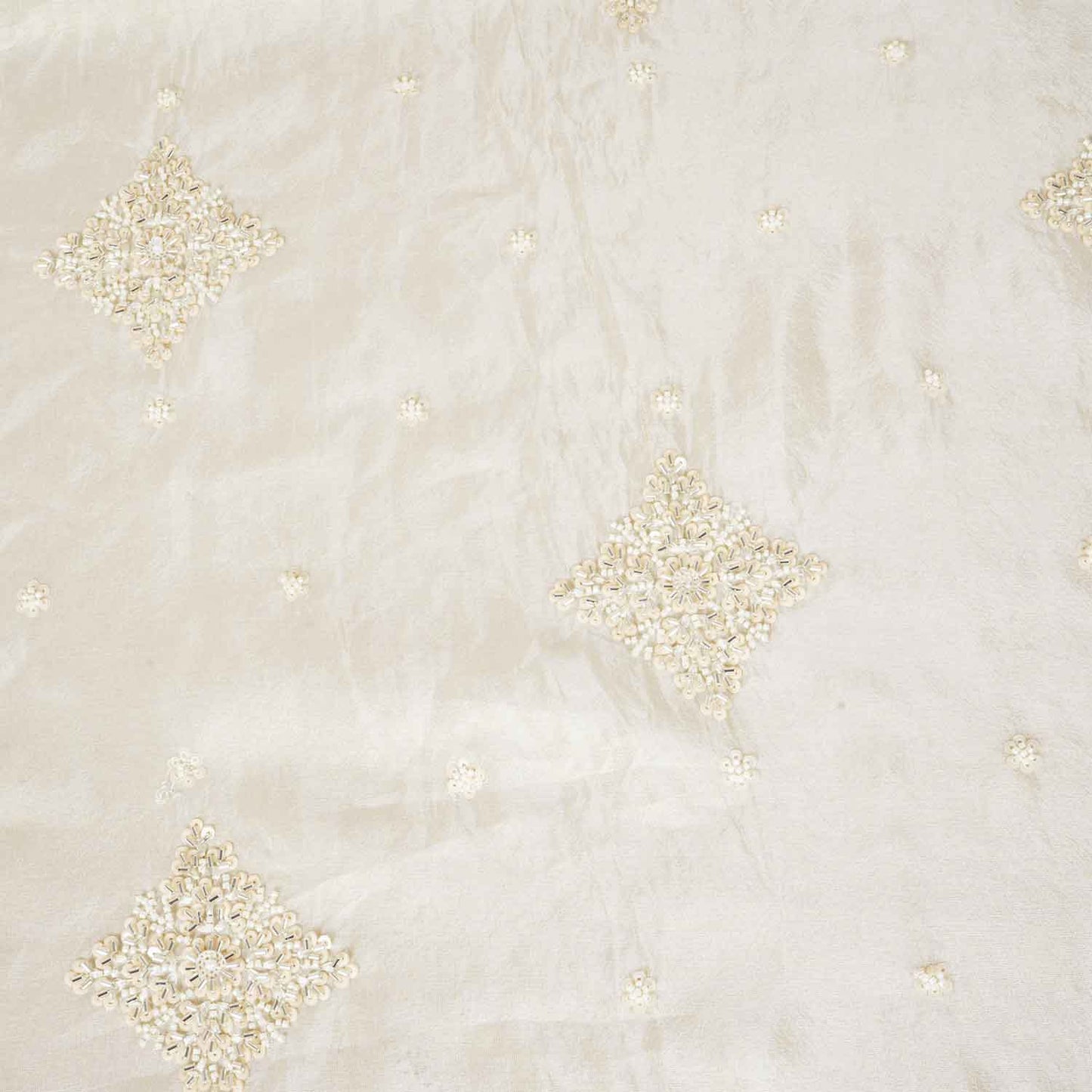 Golden Dyeable Zari Beads Work Tissue Fabric SC-27899