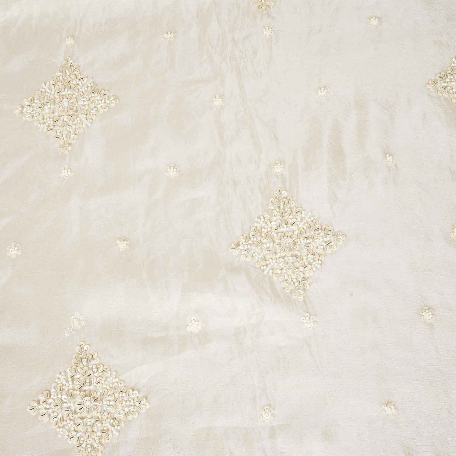 Golden Dyeable Zari Beads Work Tissue Fabric SC-27899