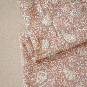 Peach Pink Floral Thread Sequins Embroidery Chikankari Georgette Fabric DR-28279 - TradeUNO