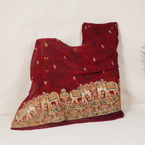 Maroon Traditional Zari Embroidery Georgette Fabric SC-27904