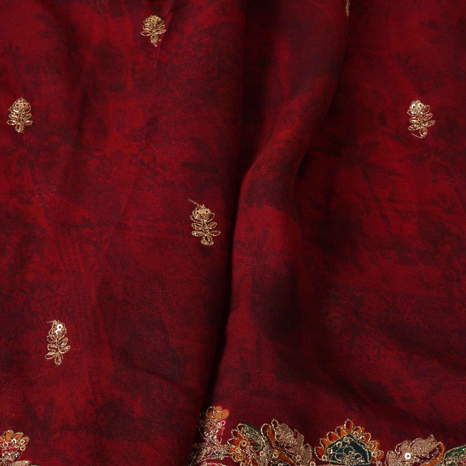 Maroon Traditional Zari Embroidery Georgette Fabric SC-27904
