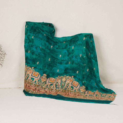 Teal Green Traditional Zari Embroidery Georgette Fabric SC-27905