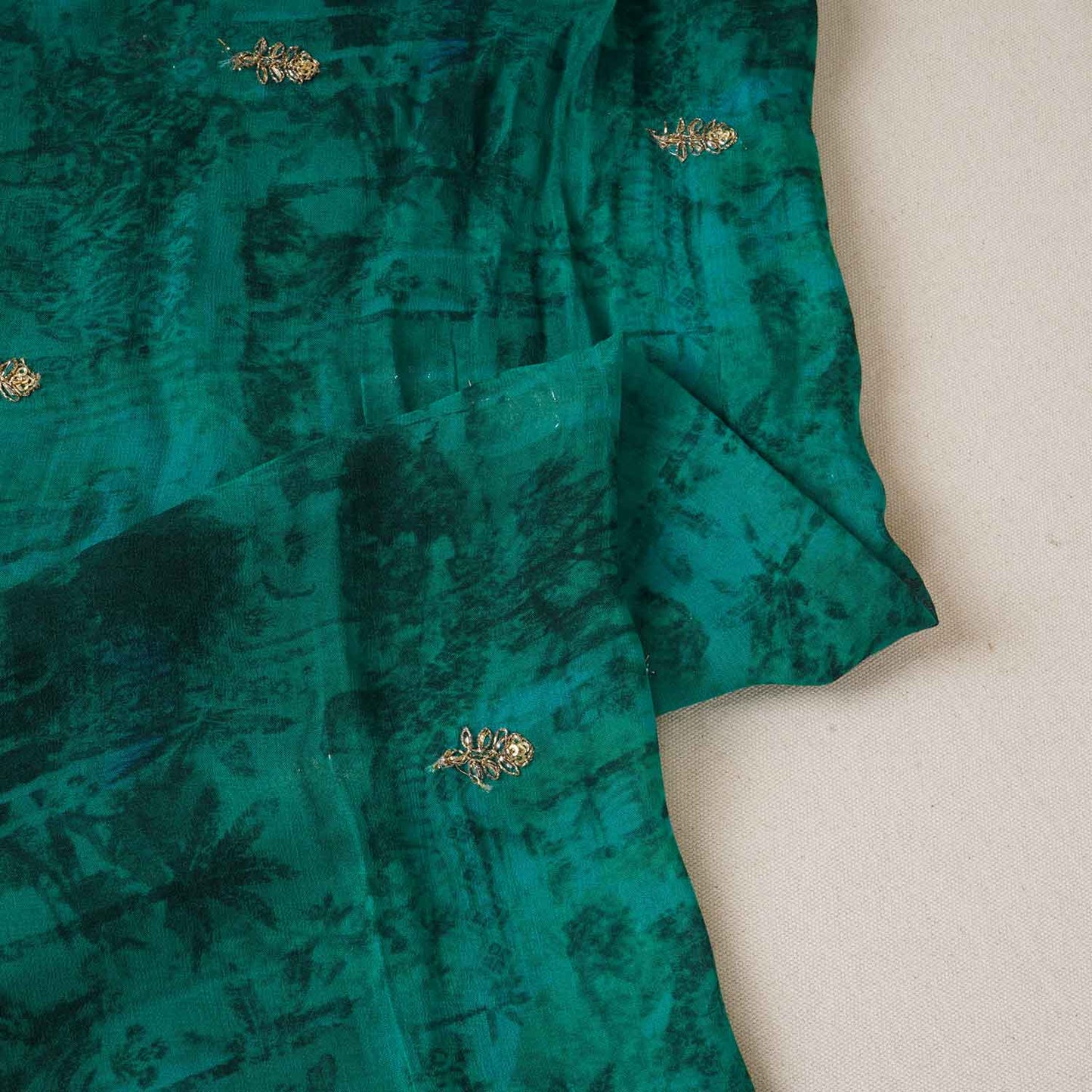 Teal Green Traditional Zari Embroidery Georgette Fabric SC-27905