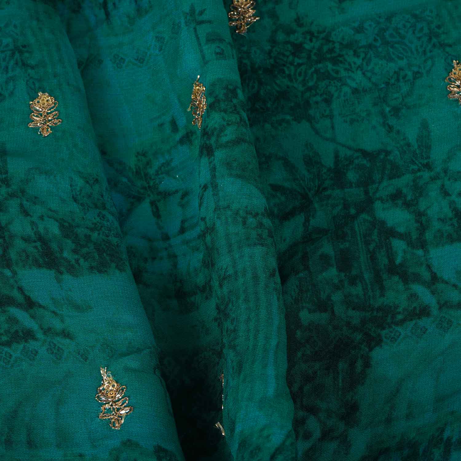Teal Green Traditional Zari Embroidery Georgette Fabric SC-27905