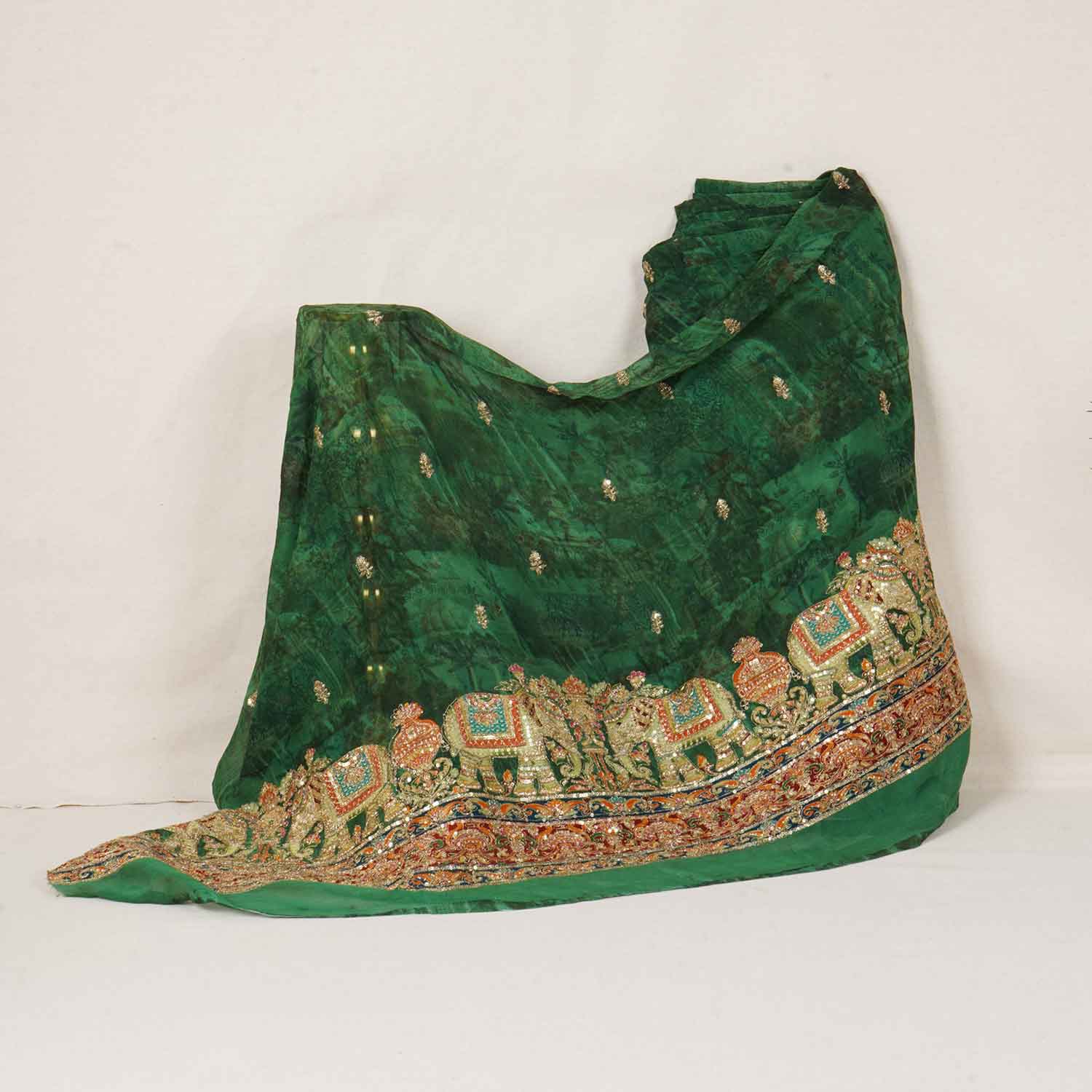 Dark Green Traditional Zari Embroidery Georgette Fabric SC-27906
