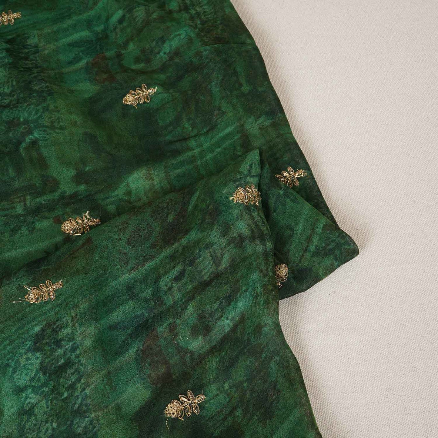 Dark Green Traditional Zari Embroidery Georgette Fabric SC-27906