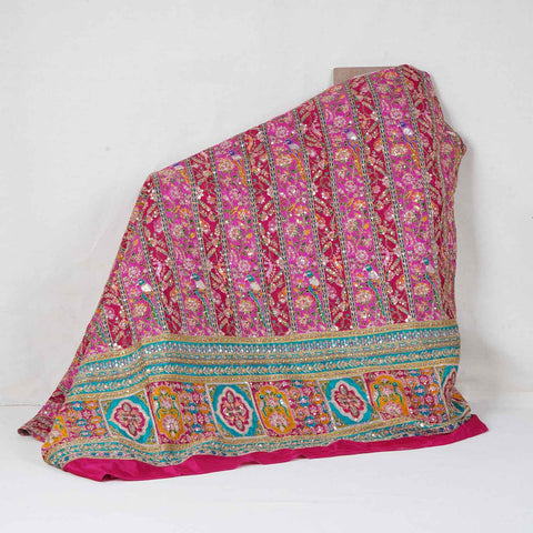 Magenta with Multicolour Zari Embroidery Crepe Fabric HCS-27907