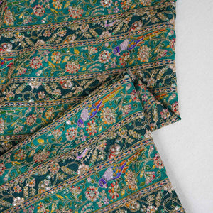 Teal Blue With Multicolour Zari Embroidery Crepe Fabric HCS-27908 - TradeUNO