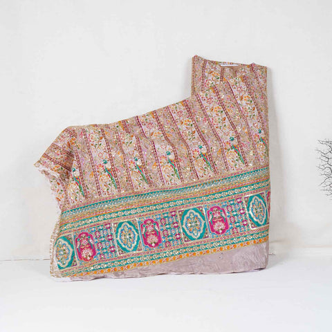 Cream With Multicolour Zari Embroidery Crepe Fabric HCS-27909