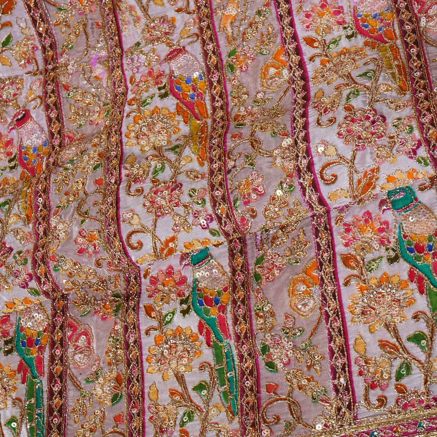 Cream With Multicolour Zari Embroidery Crepe Fabric HCS-27909