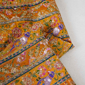Mustard yellow Multicolour Zari Embroidery Crepe Fabric HCS-27910 - TradeUNO