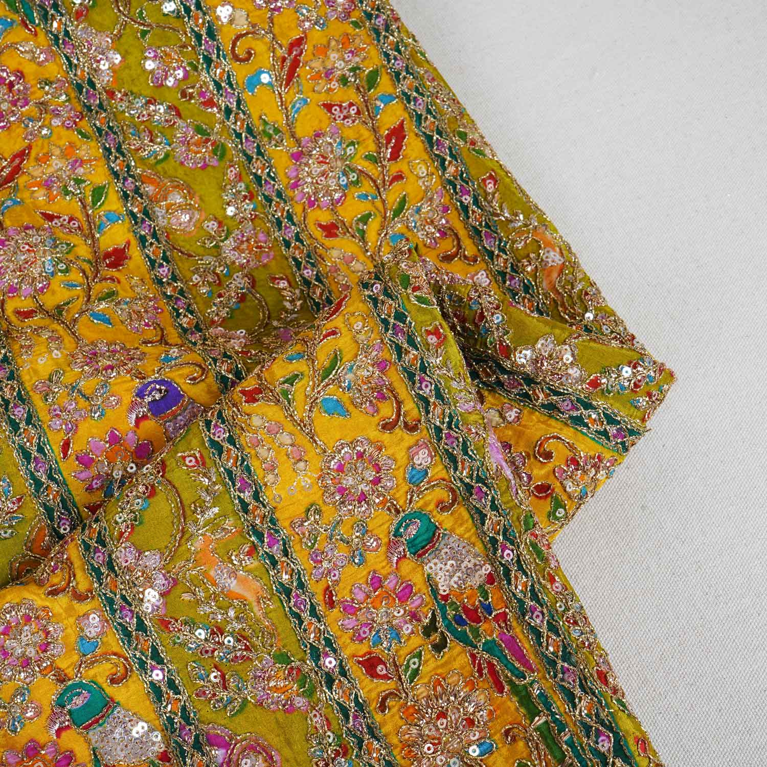 Parrot Green With Multicolour Zari Embroidery Crepe Fabric HCS-27911 - TradeUNO