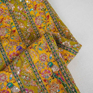 Parrot Green With Multicolour Zari Embroidery Crepe Fabric HCS-27911 - TradeUNO