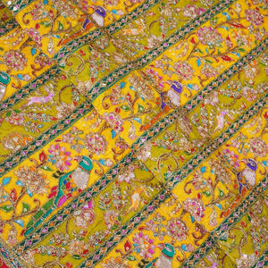 Parrot Green With Multicolour Zari Embroidery Crepe Fabric HCS-27911 - TradeUNO