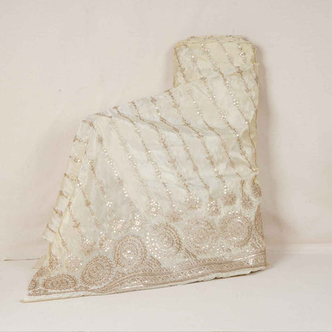 Golden Zari Work Embroidery Tissue Fabric HCS-27912