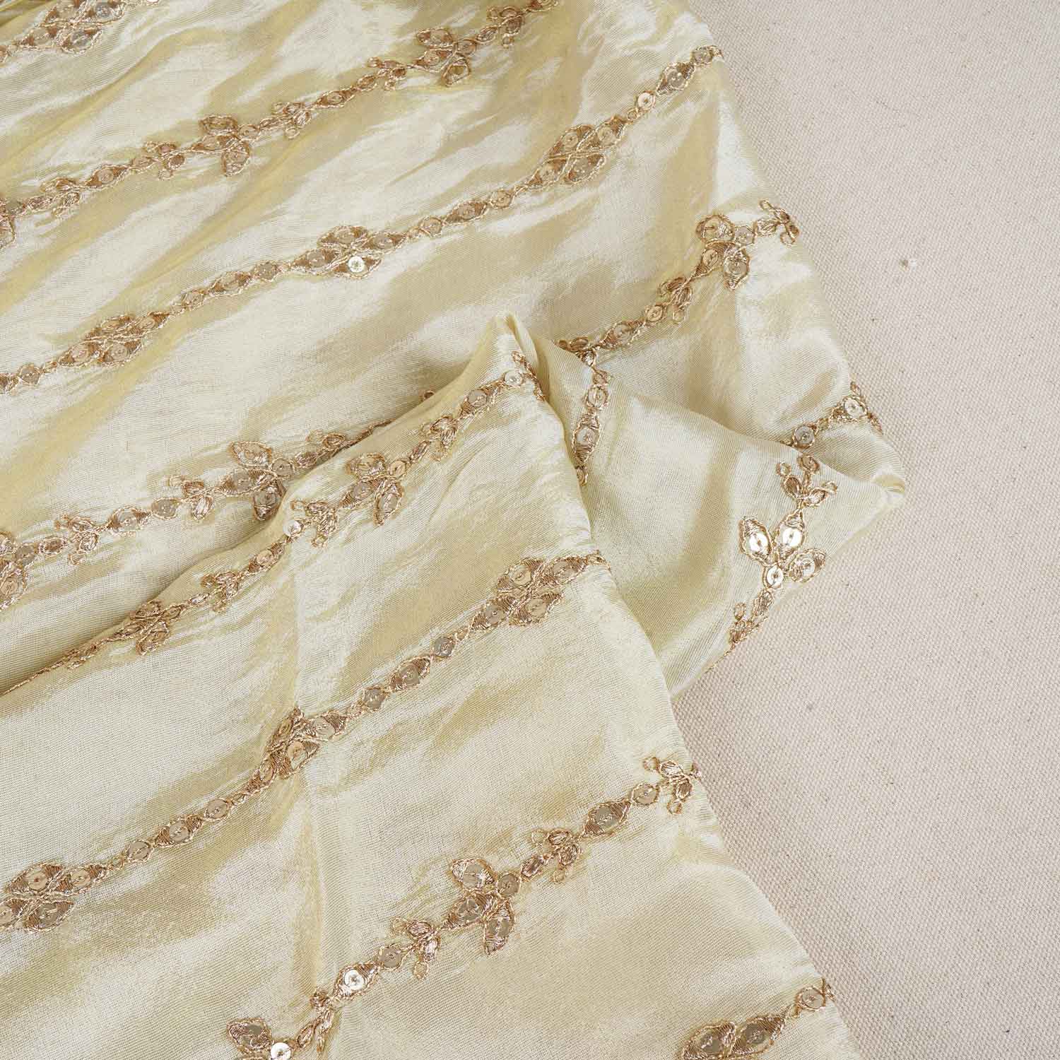 Golden Zari Work Embroidery Tissue Fabric HCS-27912 - TradeUNO