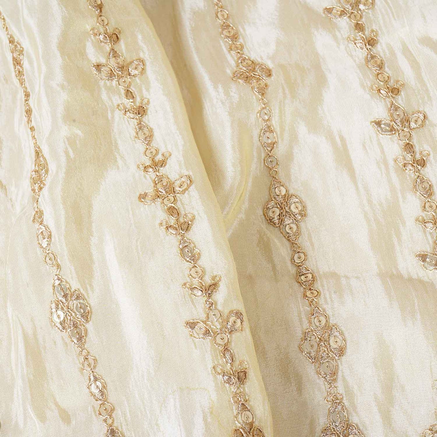 Golden Zari Work Embroidery Tissue Fabric HCS-27912