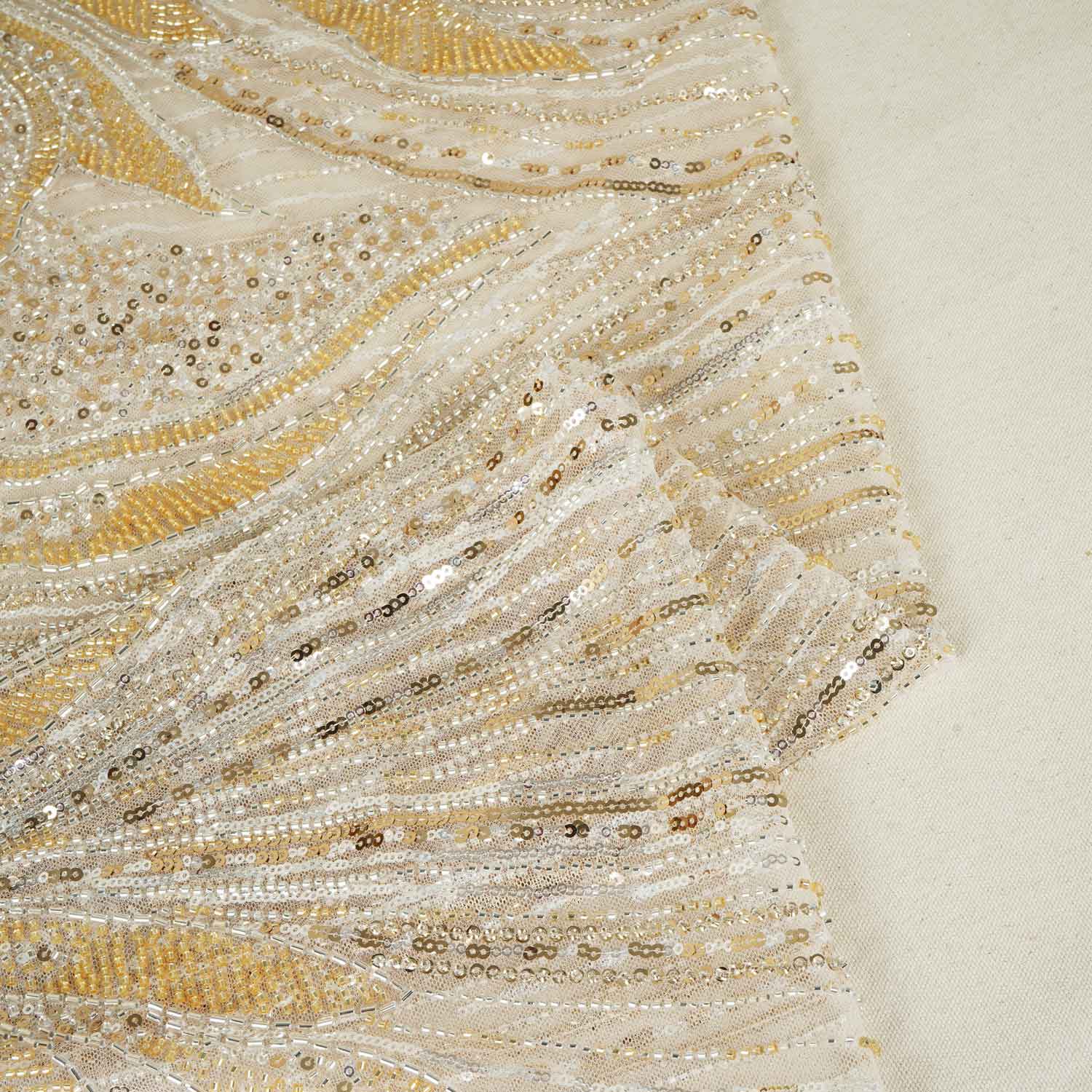 Gold Cutdana Embroidery Net Fabric AF-27920