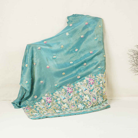 Blue Cutdana Sequins Embroidery Tissue Organza Fabric WI-27927