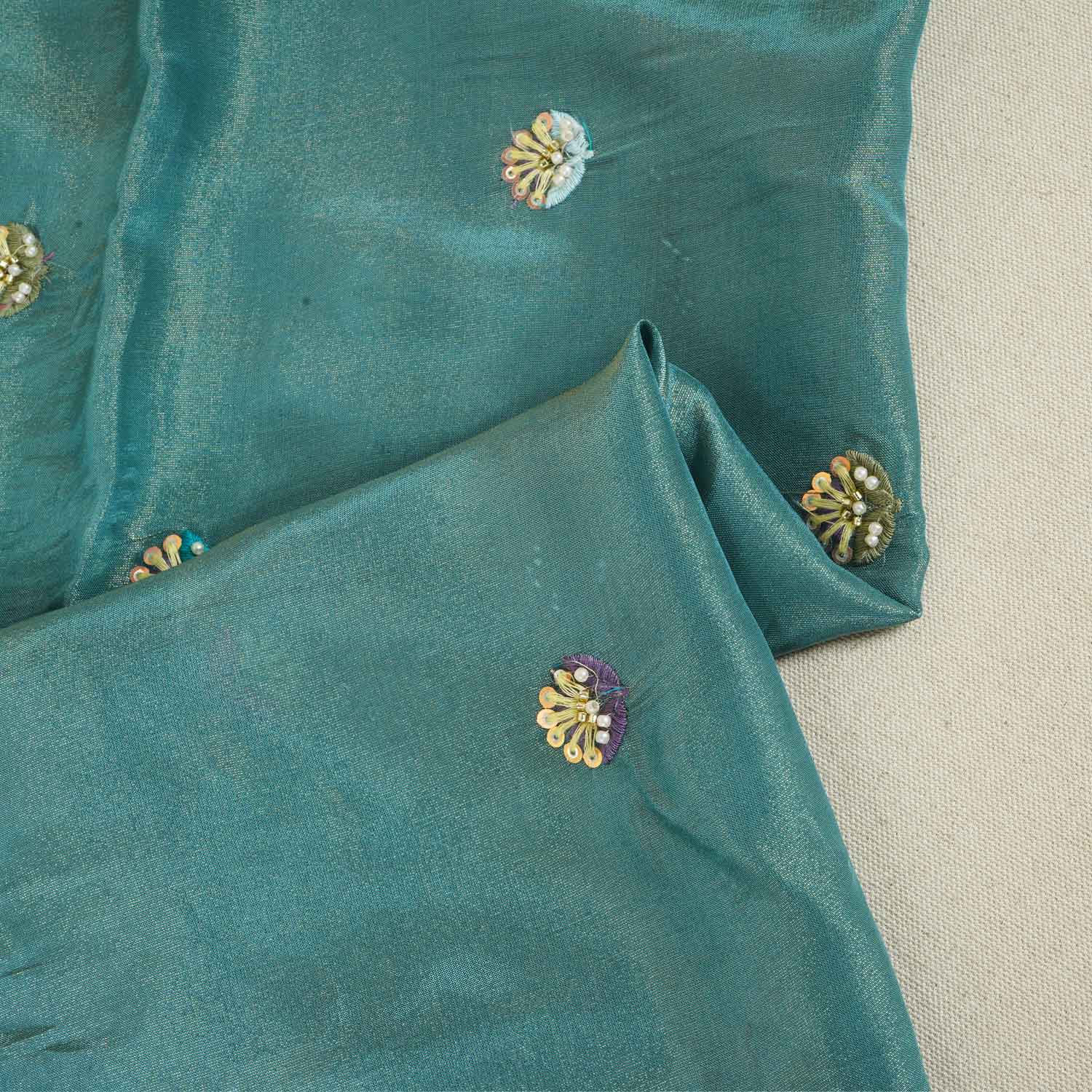 Blue Cutdana Sequins Embroidery Tissue Organza Fabric WI-27927