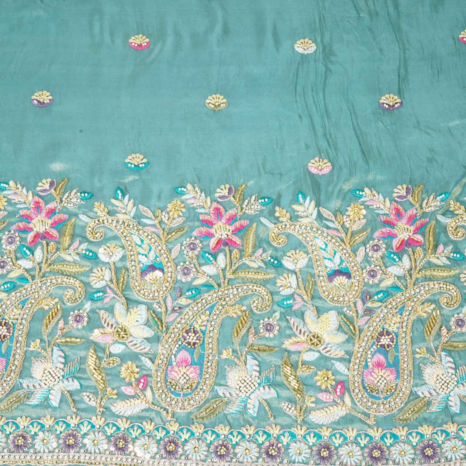 Blue Cutdana Sequins Embroidery Tissue Organza Fabric WI-27927