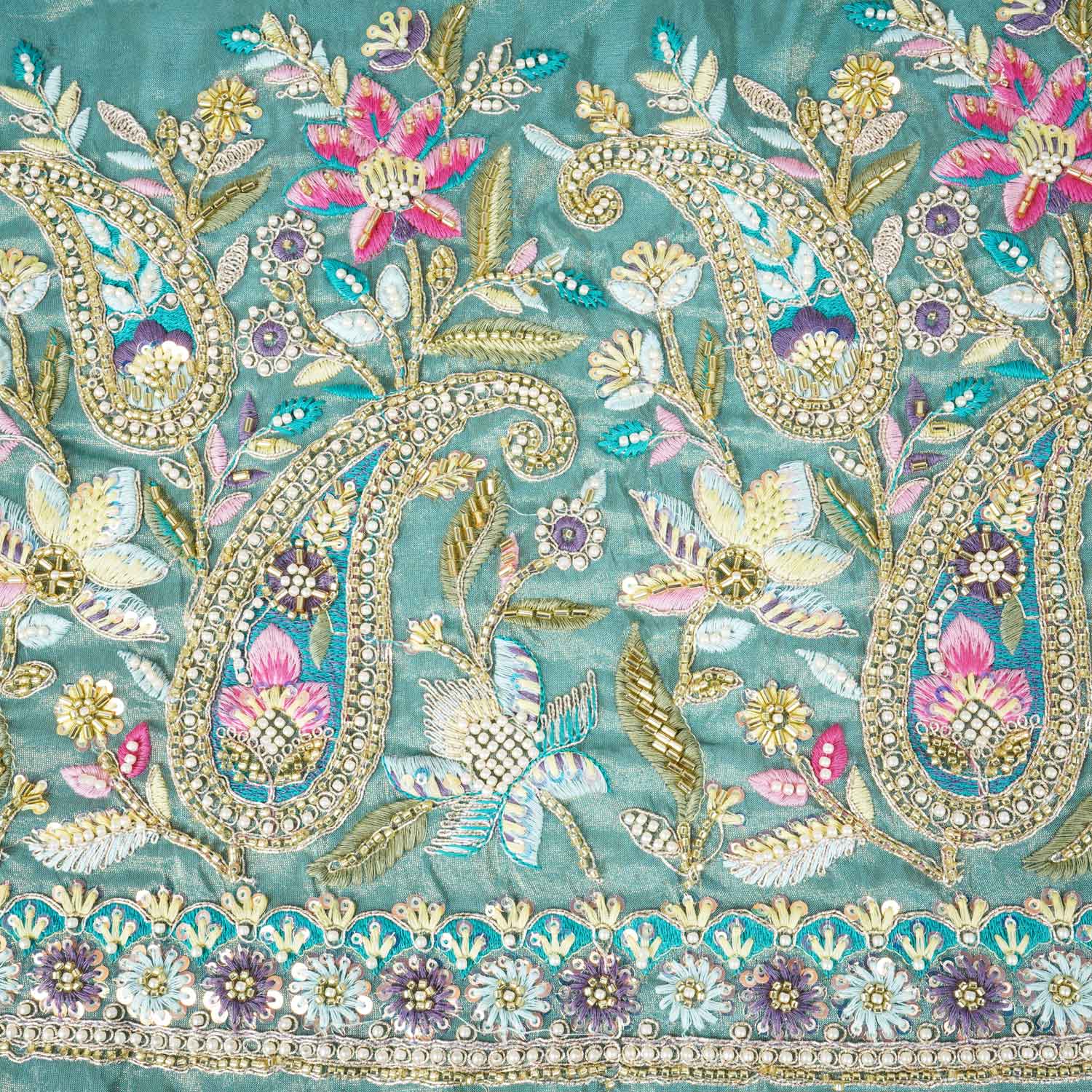 Blue Cutdana Sequins Embroidery Tissue Organza Fabric WI-27927