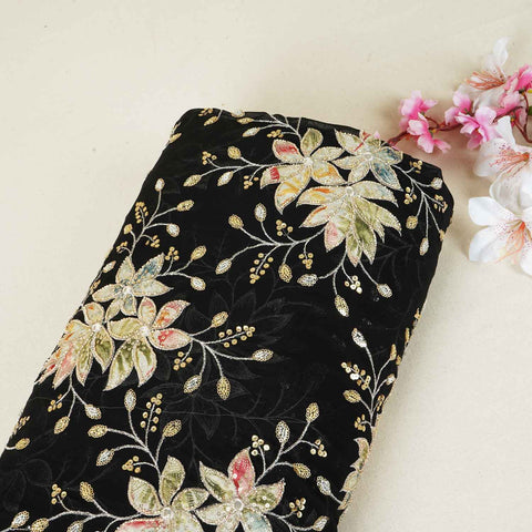 Black Cutdana Embroidery Georgette Fabric WI-27928