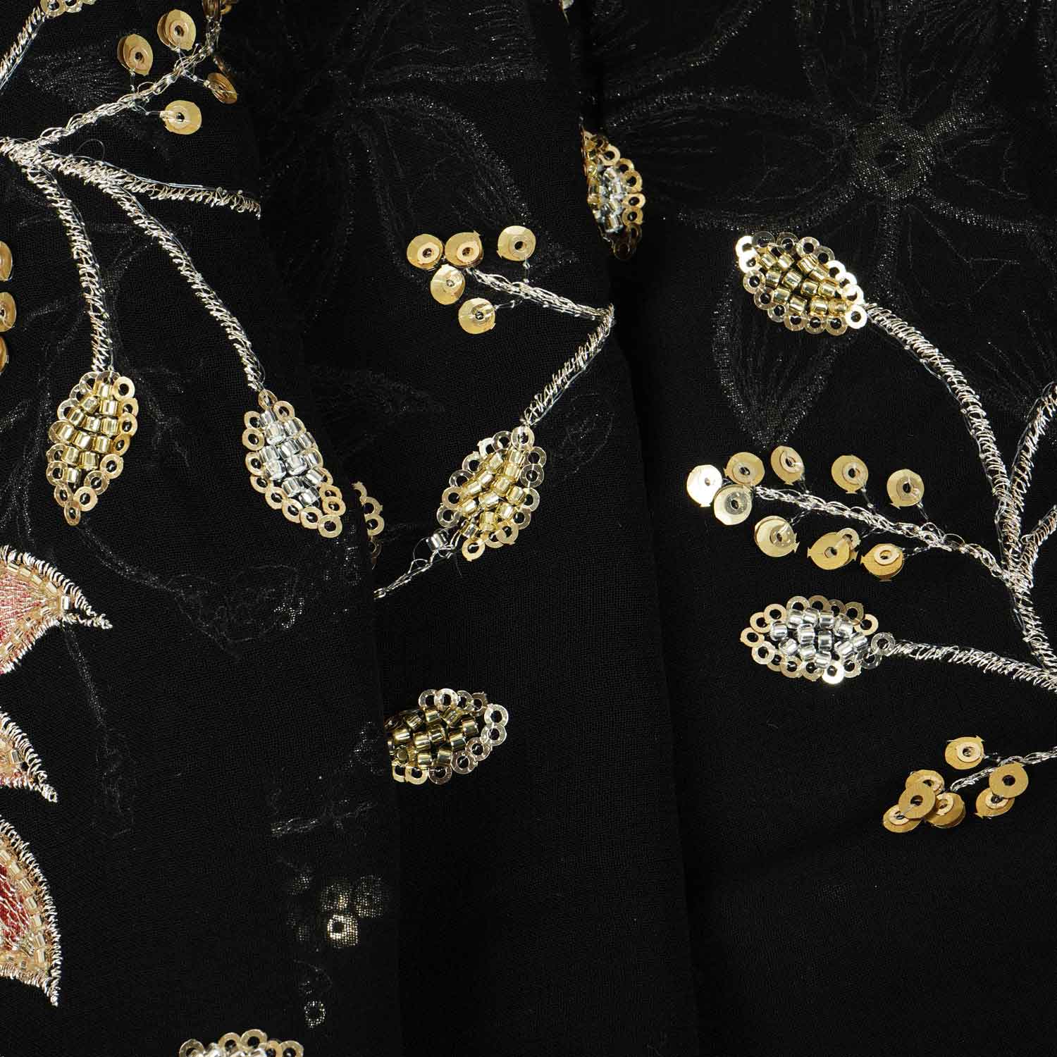 Black Cutdana Embroidery Georgette Fabric WI-27928
