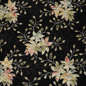 Black Cutdana Embroidery Georgette Fabric WI-27928