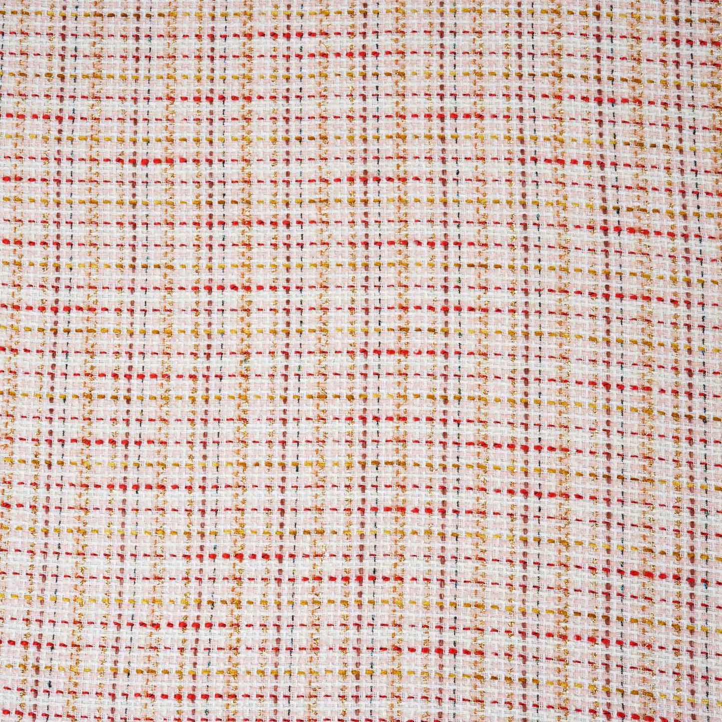 Peach & Red Check Lurex Tweed Fabric EI-27934