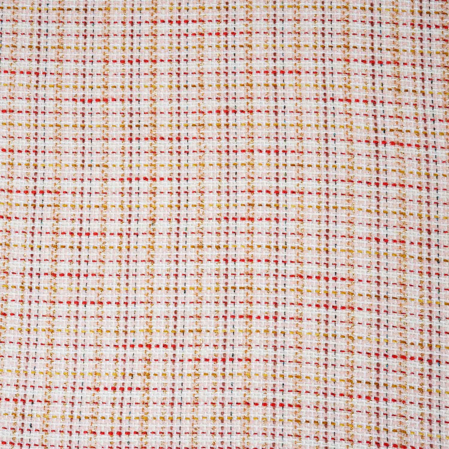 Peach & Red Check Lurex Tweed Fabric EI-27934 - TradeUNO