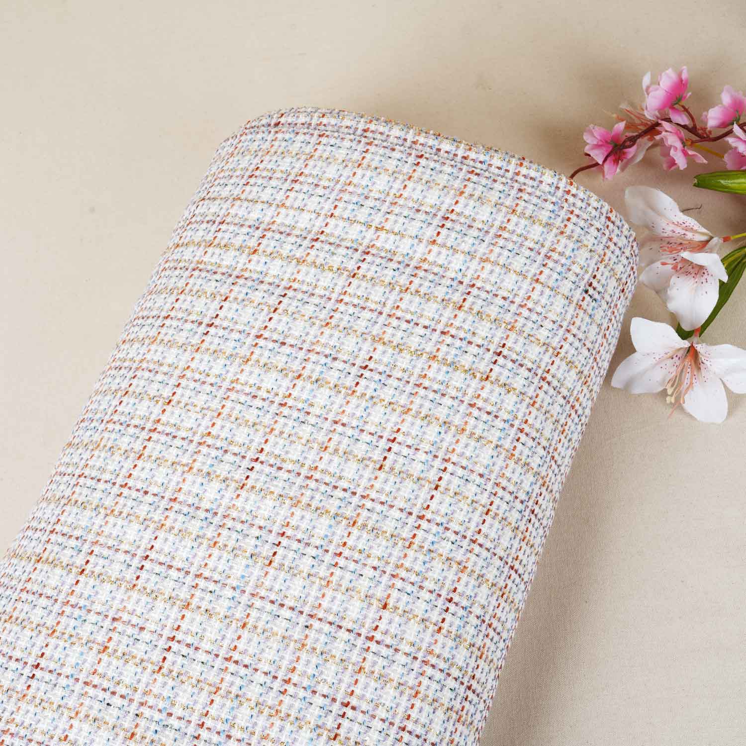 Off White Lurex Tweed Fabric EI-27938 - TradeUNO