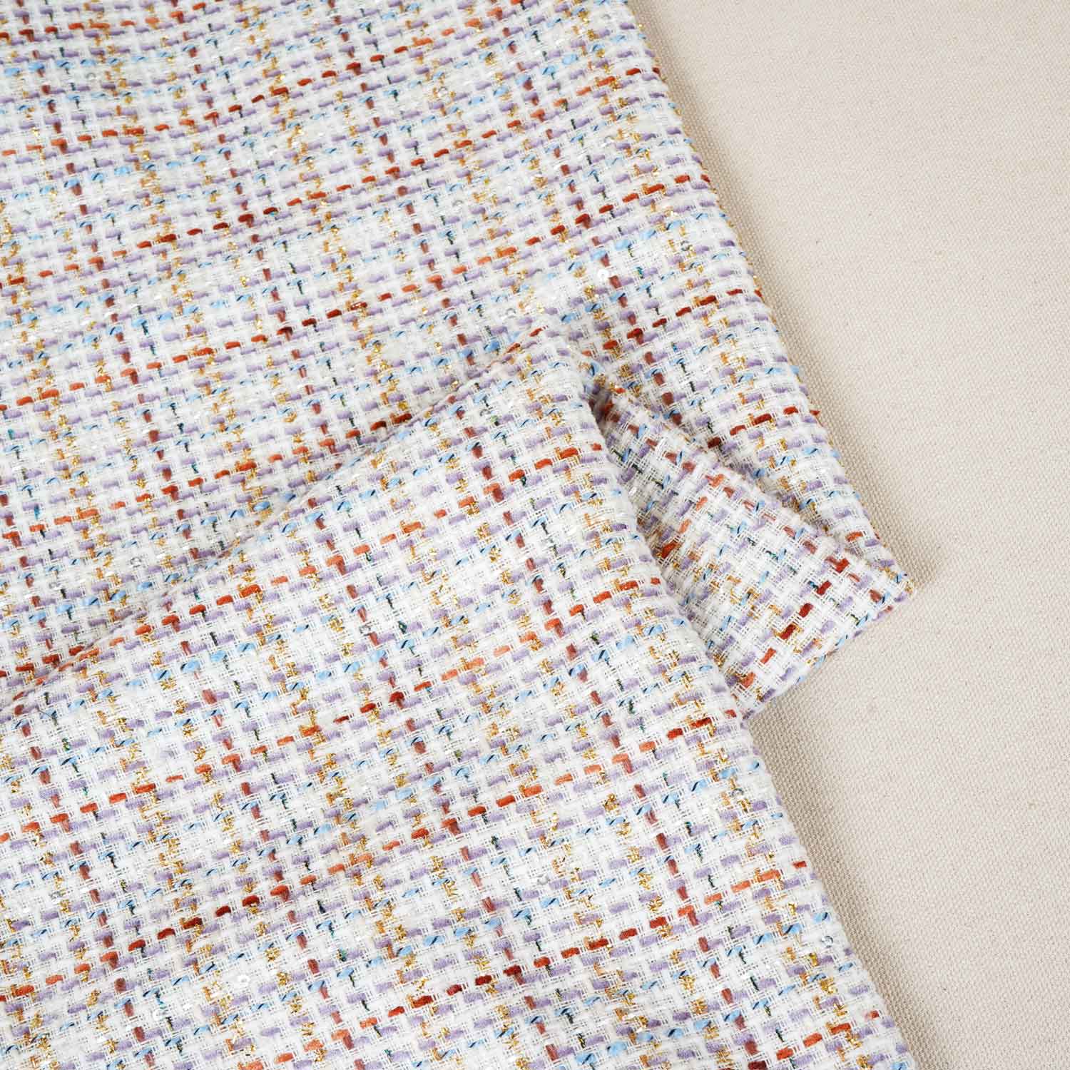 Off White Lurex Tweed Fabric EI-27938 - TradeUNO